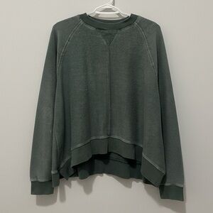 Green Ribbed Crewneck Sweatshirt Washed Look | Relaxed Fit | Size Medium